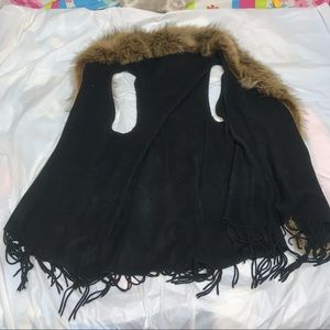 Faux fur tasselled sleeveless cover up